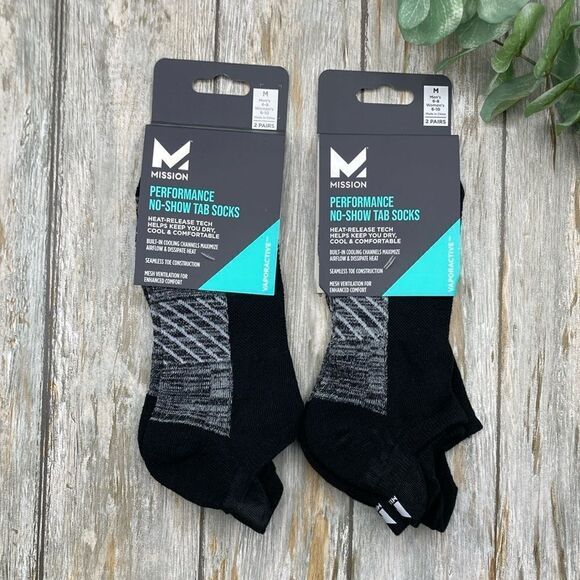 MISSION Unisex Performance Heel Tab, Medium, Black 2,  2-Packs Size M - Picture 1 of 11